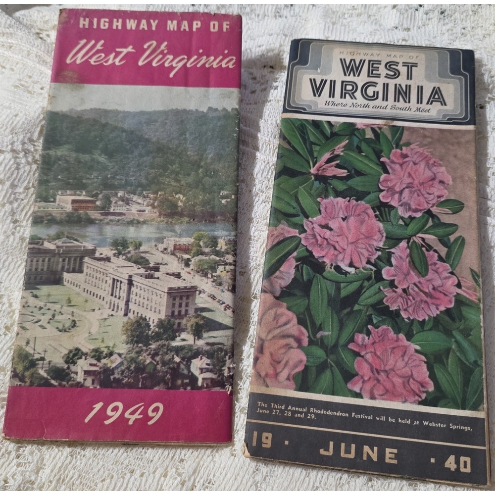 1949 and 1940 Highway Maps of West Virginia Vintage America's New Vacation Land